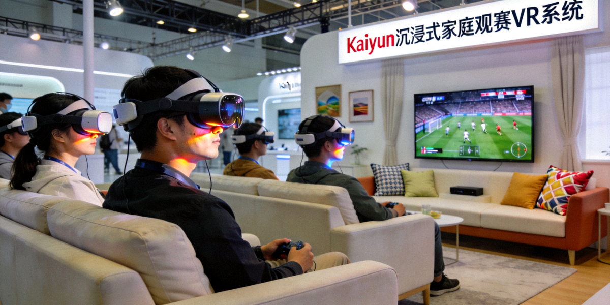 参观者在Kaiyun展台体验沉浸式家庭观赛VR系统 - 佩戴VR设备观看比赛