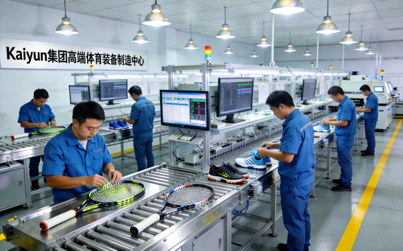 Kaiyun集团高端体育装备制造车间 - 工人在现代化生产线上检验高端运动器材