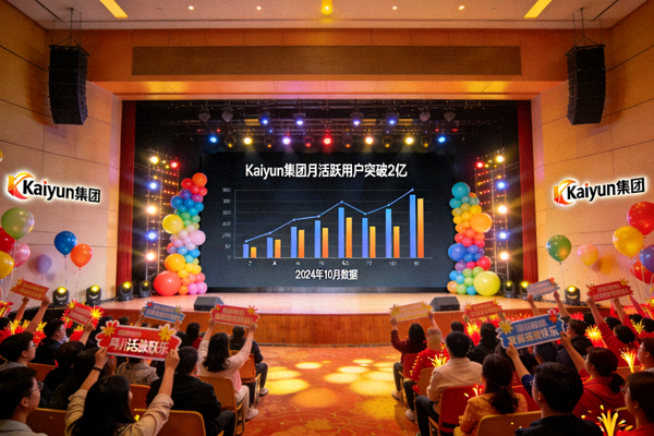 Kaiyun集团月活跃用户突破2亿庆祝活动现场 - 大屏幕显示数据图表