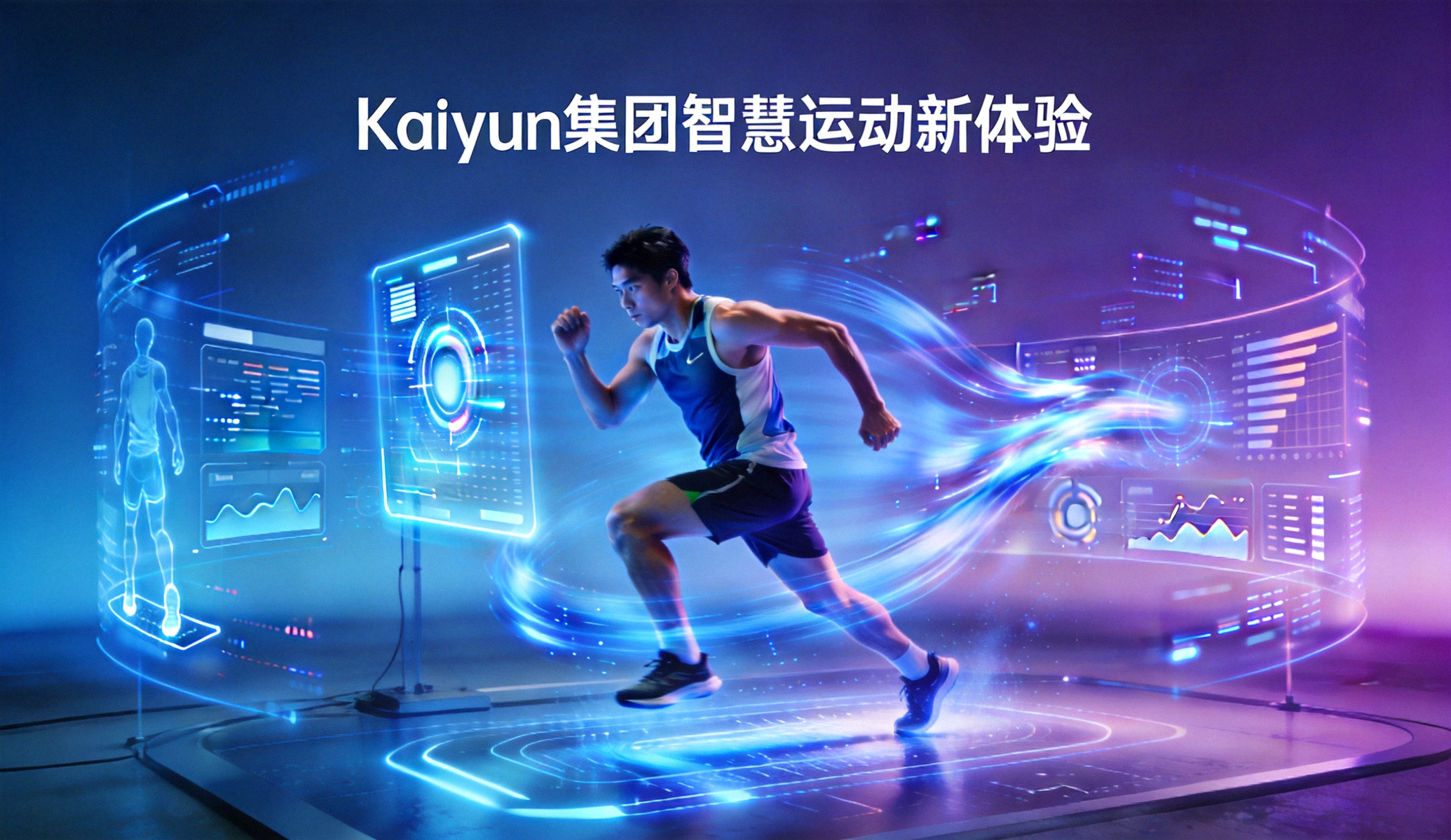 Kaiyun集团智慧运动新体验概念图 - 运动员在充满科技感的虚拟环境中训练