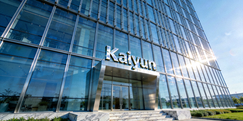 Kaiyun集团总部大楼外观 - 现代风格的玻璃幕墙建筑，入口处有Kaiyun标识